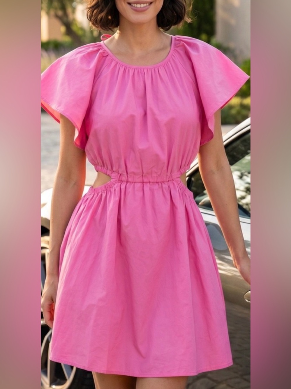 New a.n.a Pink Flutter Sleeve women summer dress
